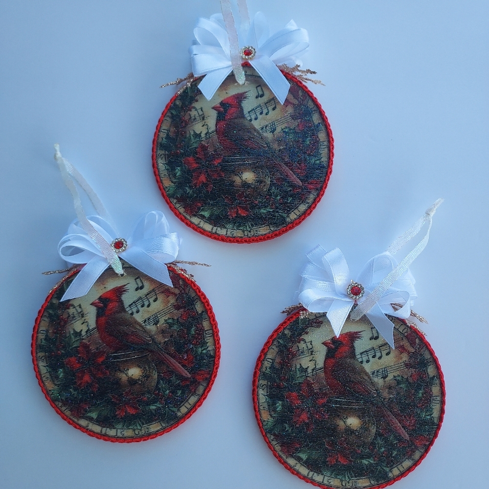 Christmas Cardinal Ornaments,Set Of 3 Double-sided Tree Decorations